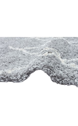 LOFT LF 01 GREY CREAM  Hav Toz Vermez Yumuşak Dokulu Etnik Desenli Uzun Tüylü Pofuduk Shaggy Halı