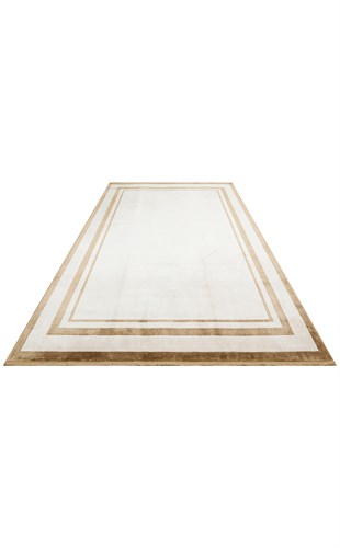 LUGANO LUG 02 CREAM GOLD  Art Deco Modern Bordürlü Yüksek Kalite Sık Dokuma Salon Halısı