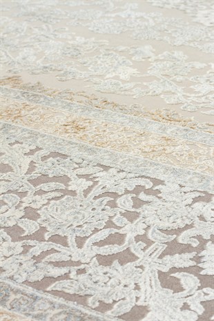 MAHAL MHL 08 CREAM GREY  Klasik Desenli Yüksek Kalite Sık Dokuma Salon Halısı