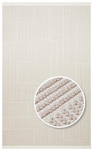 MOTTO MOT 12 BEIGE WHITE  Yumuşak Tuşeli Örgü Dokuma Modern Makine Halısı