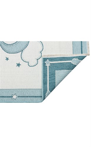 NOA BABY NB 01 BLUE  Yıkanabilir Çift Taraflı Yumuşak Dokulu İnce Çocuk-Bebek Odası Halısı