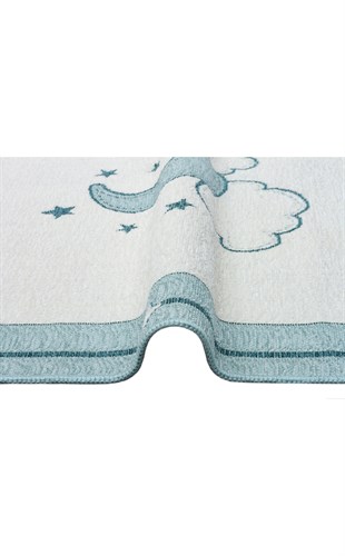 NOA BABY NB 01 BLUE  Yıkanabilir Çift Taraflı Yumuşak Dokulu İnce Çocuk-Bebek Odası Halısı