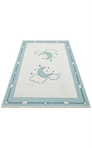 NOA BABY NB 01 BLUE  Yıkanabilir Çift Taraflı Yumuşak Dokulu İnce Çocuk-Bebek Odası Halısı