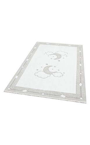 NOA BABY NB 01 GREY  Yıkanabilir Çift Taraflı Yumuşak Dokulu İnce Çocuk-Bebek Odası Halısı