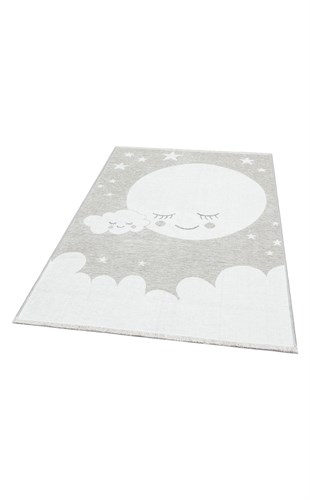 NOA BABY NB 02 GREY  Yıkanabilir Çift Taraflı Yumuşak Dokulu İnce Çocuk-Bebek Odası Halısı