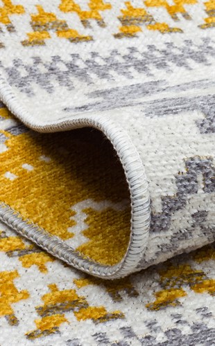 NOA NK 09 GREY YELLOW  Hav Toz Vermez Yıkanabilir Çift Taraflı İnce Modern İskandinav Kilim