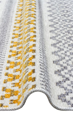 NOA NK 09 GREY YELLOW  Hav Toz Vermez Yıkanabilir Çift Taraflı İnce Modern İskandinav Kilim