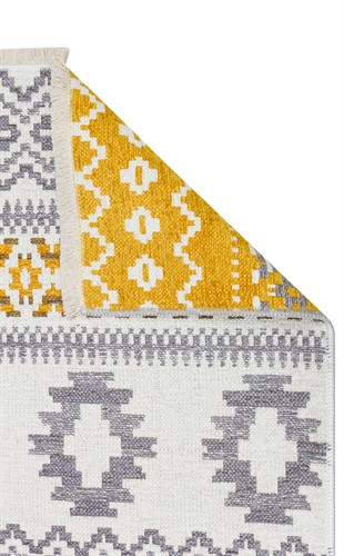 NOA NK 09 GREY YELLOW  Hav Toz Vermez Yıkanabilir Çift Taraflı İnce Modern İskandinav Kilim