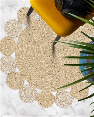 PATNA PTN 03 NATURAL WHITE  Jüt Hasır Görünümlü Hav Toz Vermez Örgü Halı