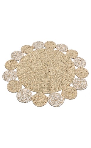 PATNA PTN 03 NATURAL WHITE  Jüt Hasır Görünümlü Hav Toz Vermez Örgü Halı