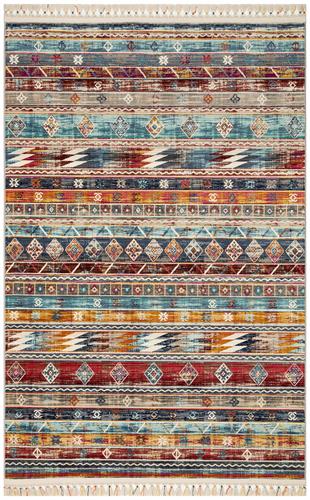 PETRA PR 03 MULTY  Hav Toz Vermez Etnik ve Modern Desenli Renkli Saçaklı Halı