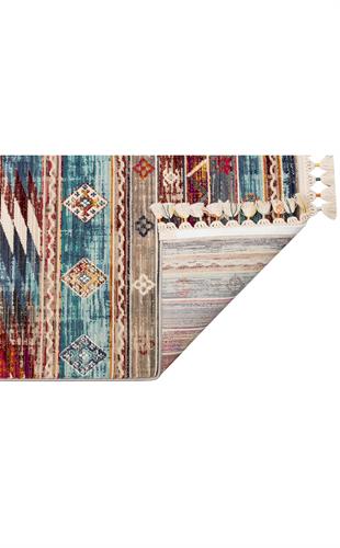 PETRA PR 03 MULTY  Hav Toz Vermez Etnik ve Modern Desenli Renkli Saçaklı Halı