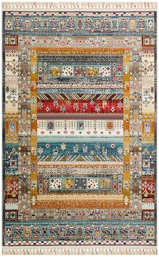 PETRA PR 09 MULTY  Hav Toz Vermez Etnik ve Modern Desenli Renkli Saçaklı Halı