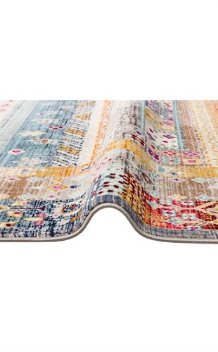 PETRA PR 09 MULTY  Hav Toz Vermez Etnik ve Modern Desenli Renkli Saçaklı Halı