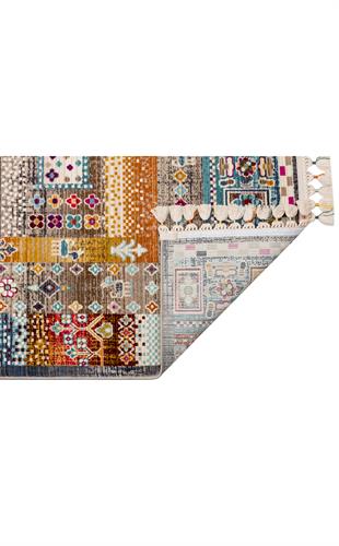 PETRA PR 09 MULTY  Hav Toz Vermez Etnik ve Modern Desenli Renkli Saçaklı Halı