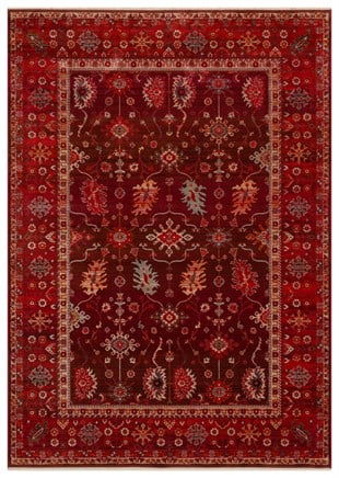 PIETRA PTA 24 RED  Sıcak Renk Tonlu Etnik Desenli Yumuşak Dokulu Makine Halısı