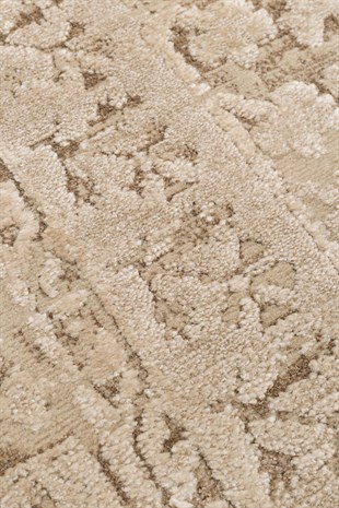 RIVERA RVR 02 BEIGE  Modern ve Klasik Desenli Yüksek Alçak Çift Boyutlu Dokumaya Sahip Yumuşak Tuşeli Makine Halısı