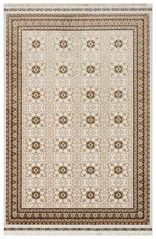 SATEEN AFGHAN SFG 03 BEIGE  Yıkanabilir Afgan Desenli Hav Toz Vermeyen Kaymaz Tabanlı Sık Dokuma Halı