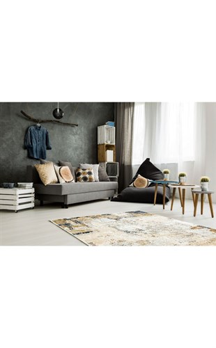 VERONA VR 04 CREAM GREY XW  Yumuşak İpeksi Tuşeli Yüksek Alçak Oymalı Modern İnce Makine Halısı