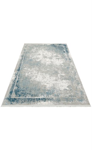 VERONA VR 17 GREY BLUE XW  Yumuşak İpeksi Tuşeli Yüksek Alçak Oymalı Modern İnce Makine Halısı