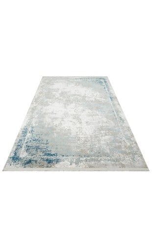 VERONA VR 17 GREY BLUE XW  Yumuşak İpeksi Tuşeli Yüksek Alçak Oymalı Modern İnce Makine Halısı