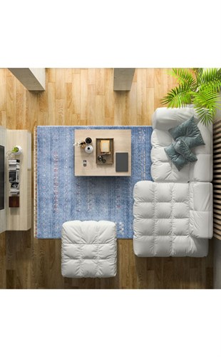 ZARA ZR 06 BLUE  Otantik Desenli Özel Hav Vermeyen ve Kolay Temizlenebilir Tensel Kullanılarak El Emeği ile Özel Tezgahlarda Üretilen Modern Uşak Halısı