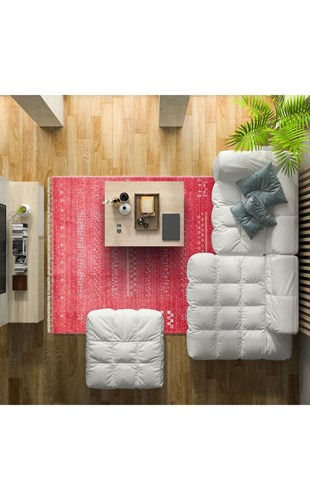 ZARA ZR 06 RED  Otantik Desenli Özel Hav Vermeyen ve Kolay Temizlenebilir Tensel Kullanılarak El Emeği ile Özel Tezgahlarda Üretilen Modern Uşak Halısı