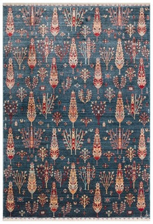 ZARA ZR 08 NAVY TURQUOISE Otantik Desenli Özel Hav Vermeyen ve Kolay Temizlenebilir Tensel Kullanılarak El Emeği ile Özel Tezgahlarda Üretilen Modern Uşak Halısı 