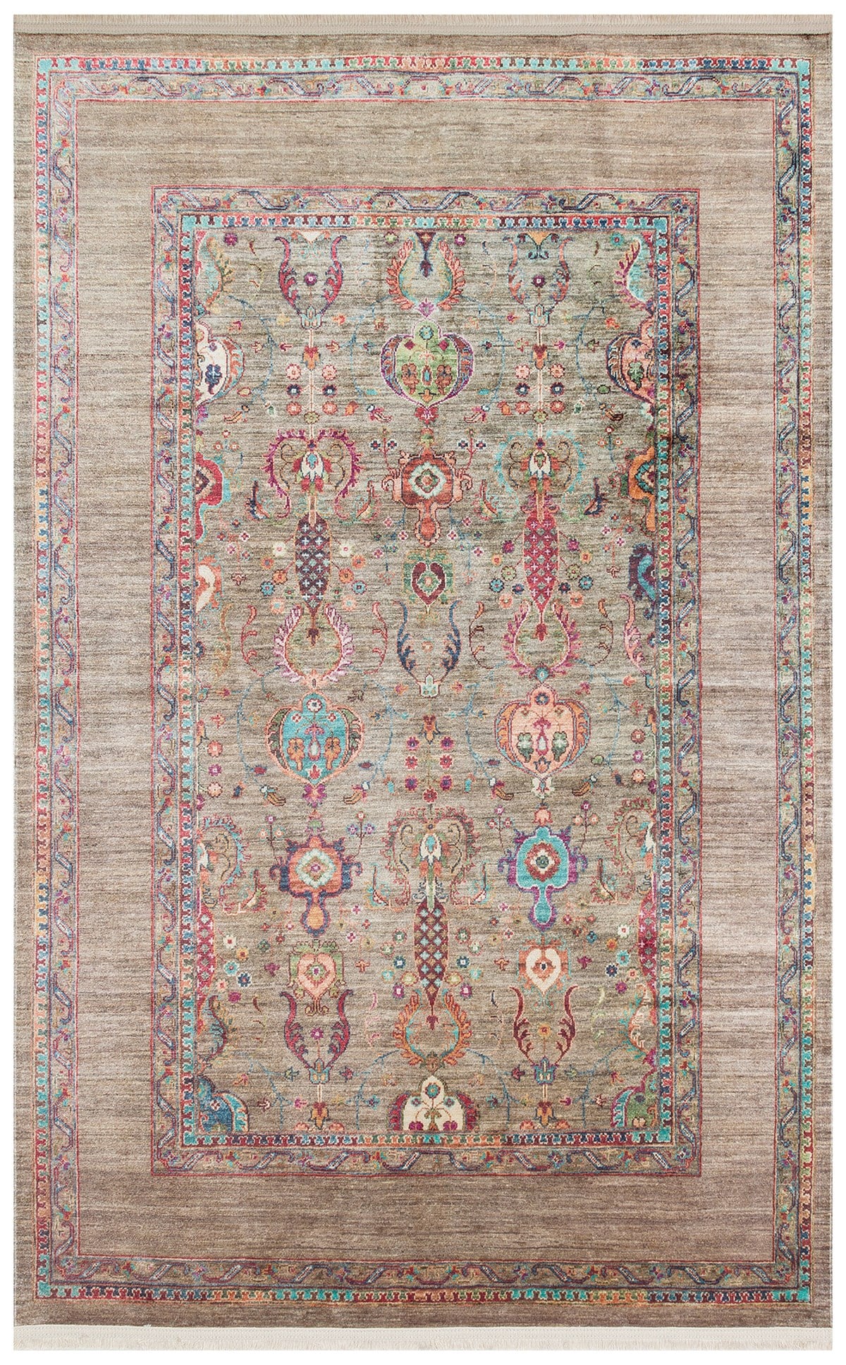 ANTIQUE ATK 07 OLIVE  Kolay kullanımlı Kaymaz Karabağ ve Antik Desenlere Sahip Yıkanabilir Makine Halısı