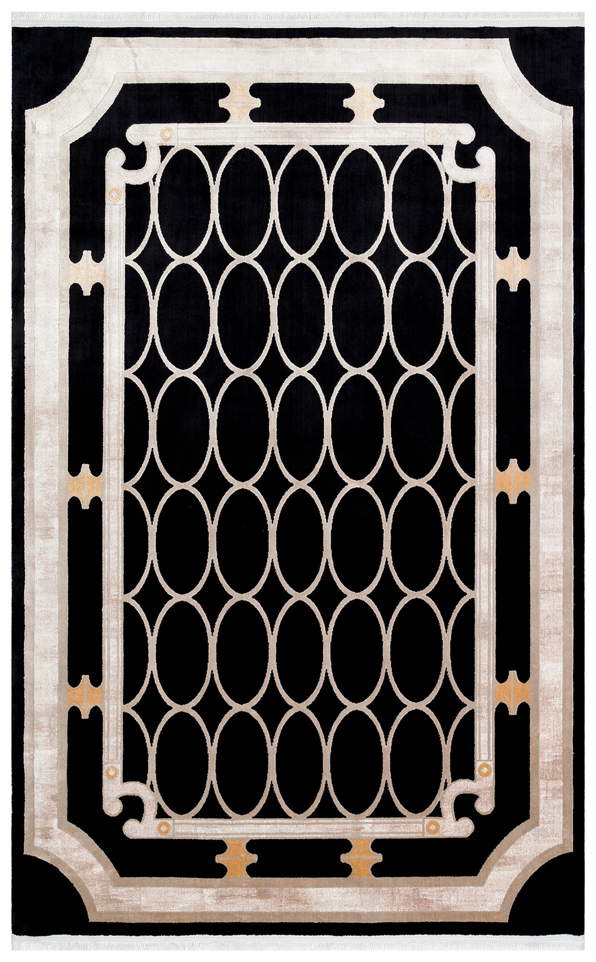 BAROQUE BR 06 BLACK  Art Deco Bordürlü Çerçeveli Yumuşak Dokulu Parlak Dokuma Halı