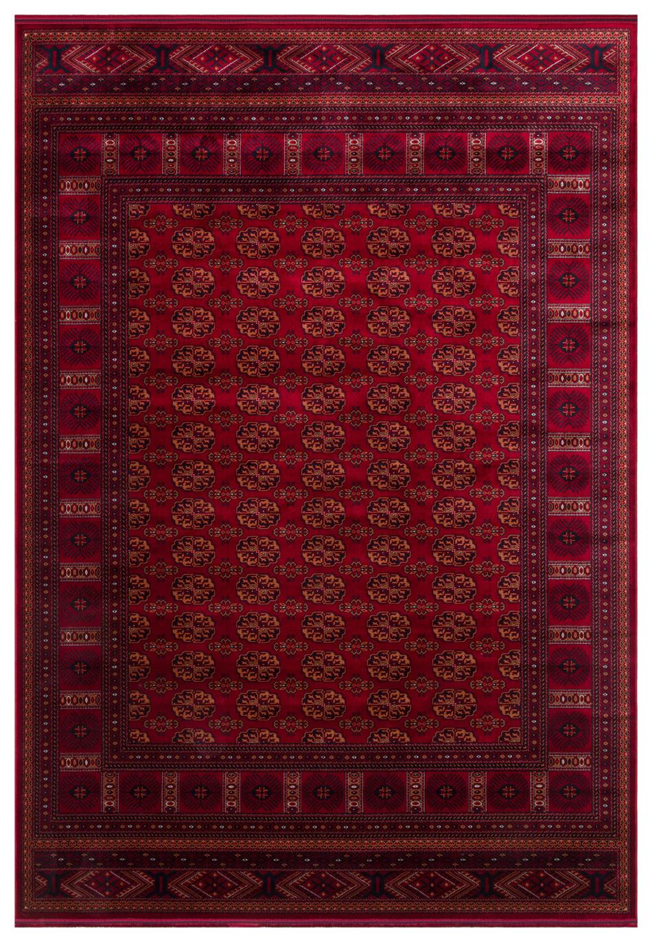 HERAT HER 03 RED  Afgan Desenli Viskon Sıkı Dokuma Kaymaz Tabanlı İnce Makine Halısı
