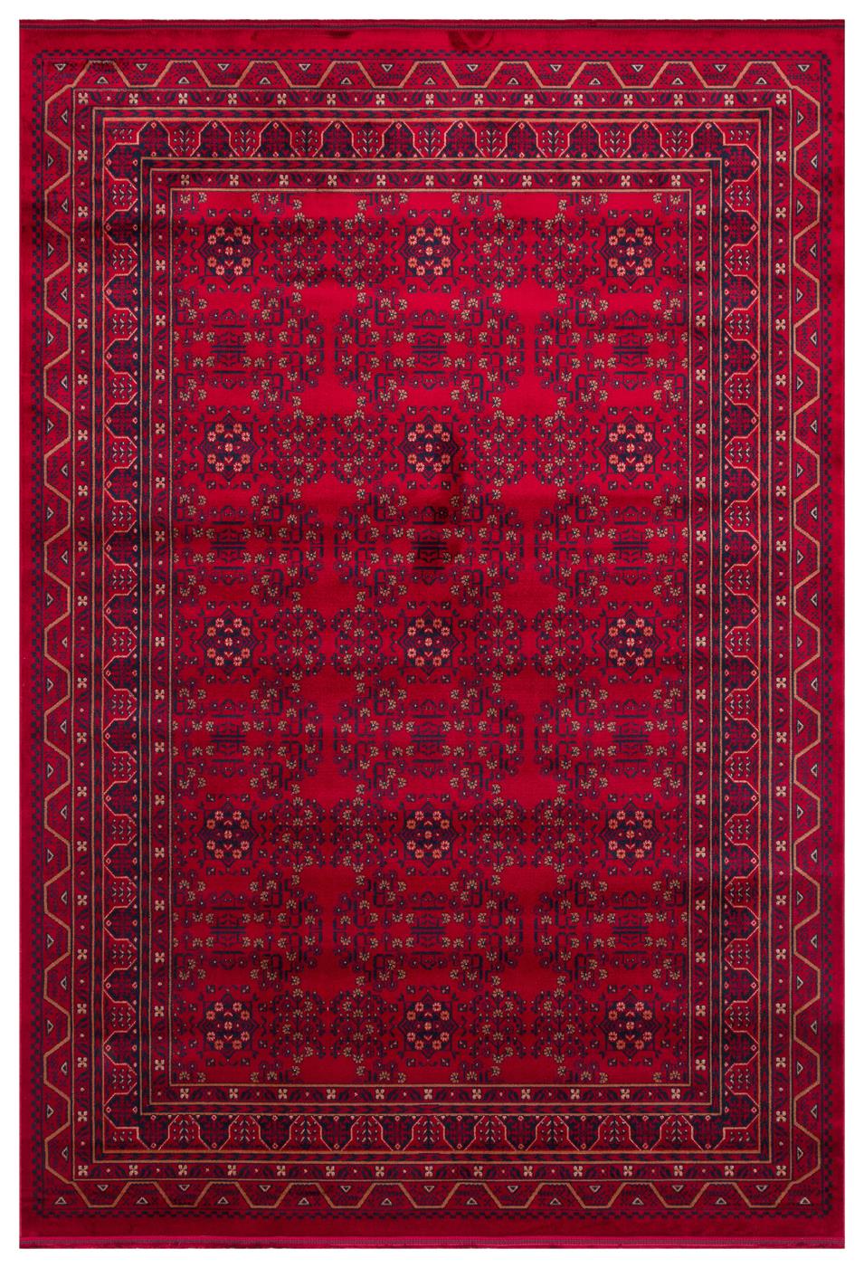 HERAT HER 04 RED  Afgan Desenli Viskon Sıkı Dokuma Kaymaz Tabanlı İnce Makine Halısı