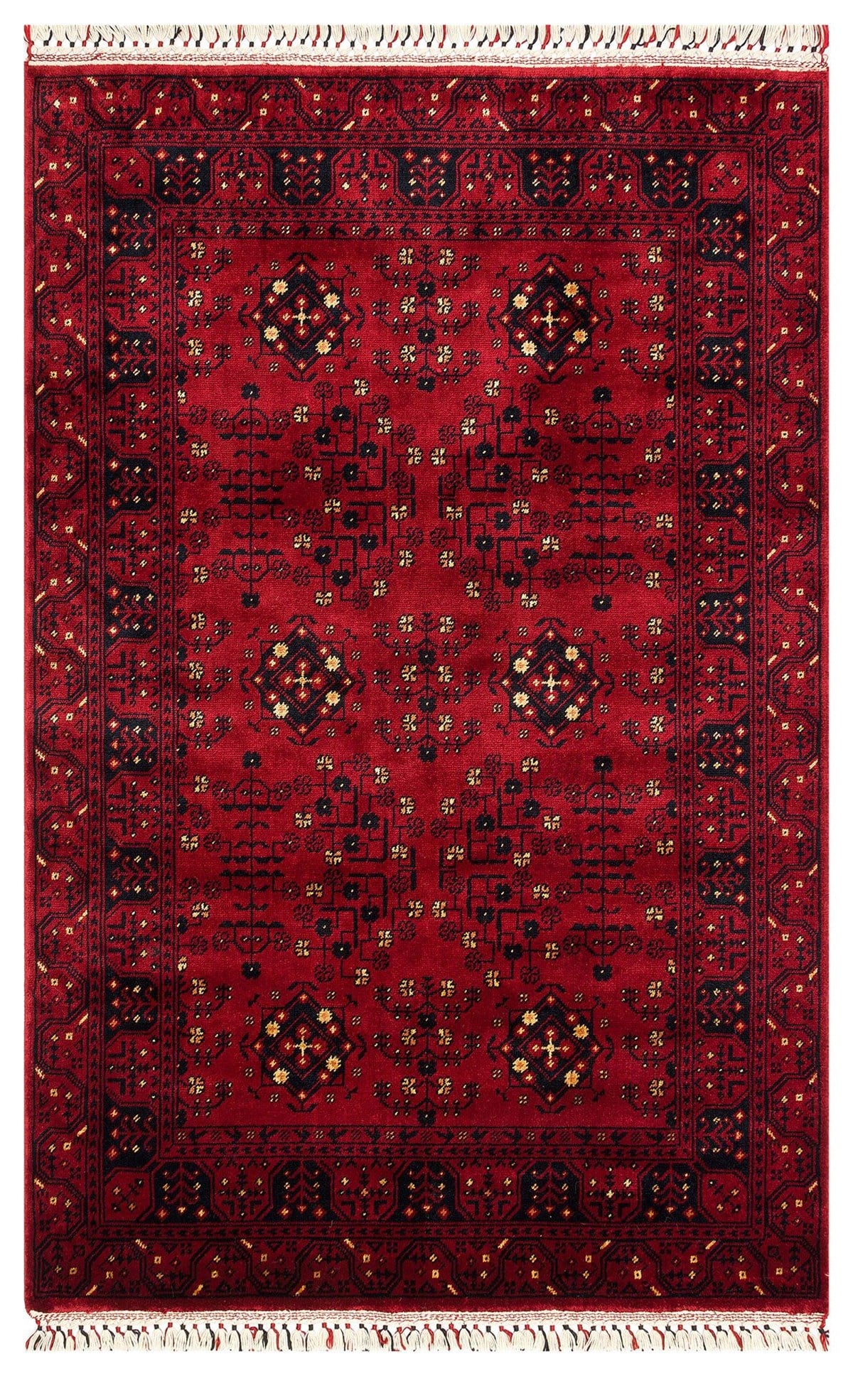 NOSTALJI 959 RED  El Emeği ile Bambu Viskon İpliklerden Özel Tezgahlarda Üretilen Afgan Desenli Uşak Halısı