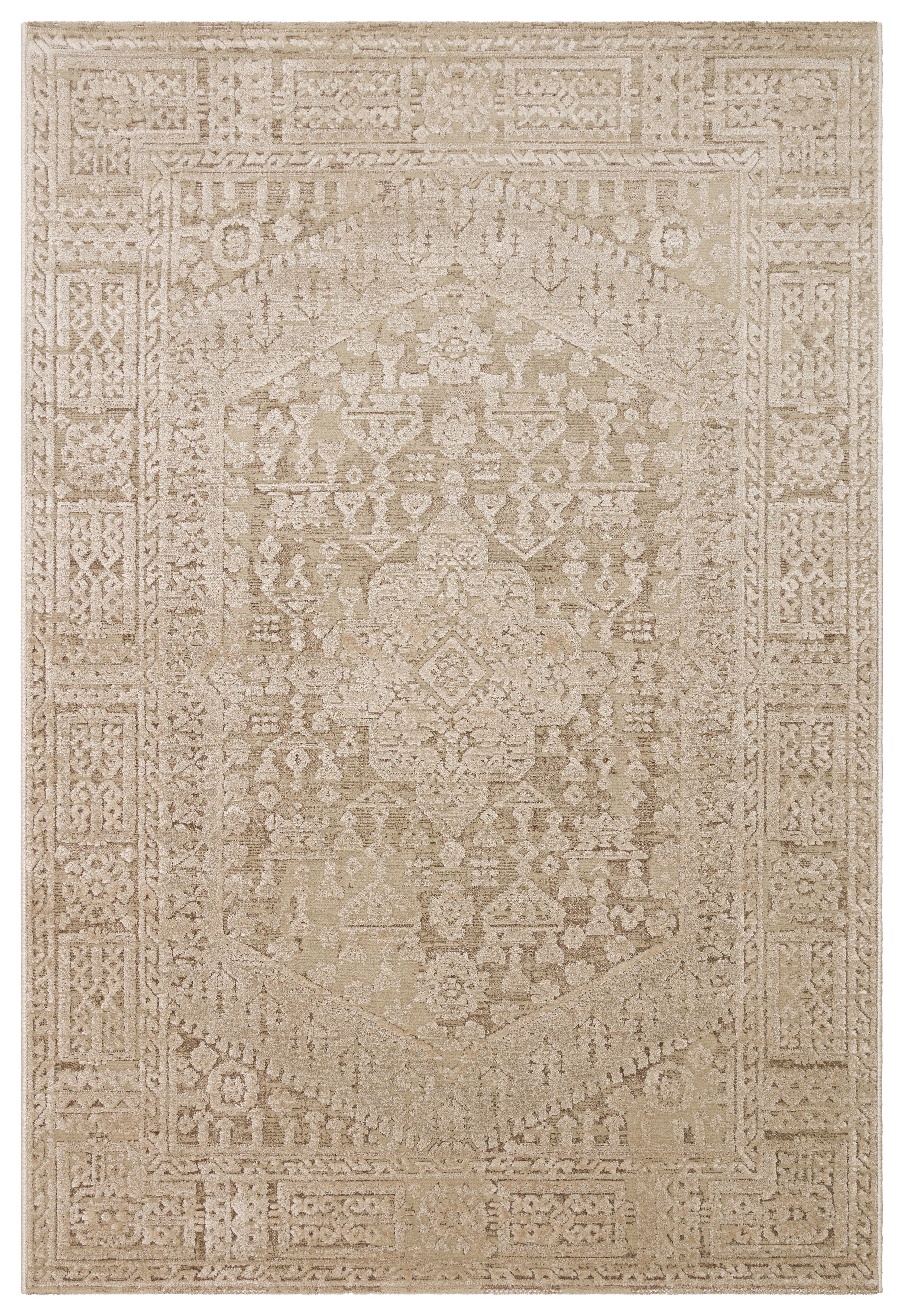 RIVERA RVR 02 BEIGE  Modern ve Klasik Desenli Yüksek Alçak Çift Boyutlu Dokumaya Sahip Yumuşak Tuşeli Makine Halısı