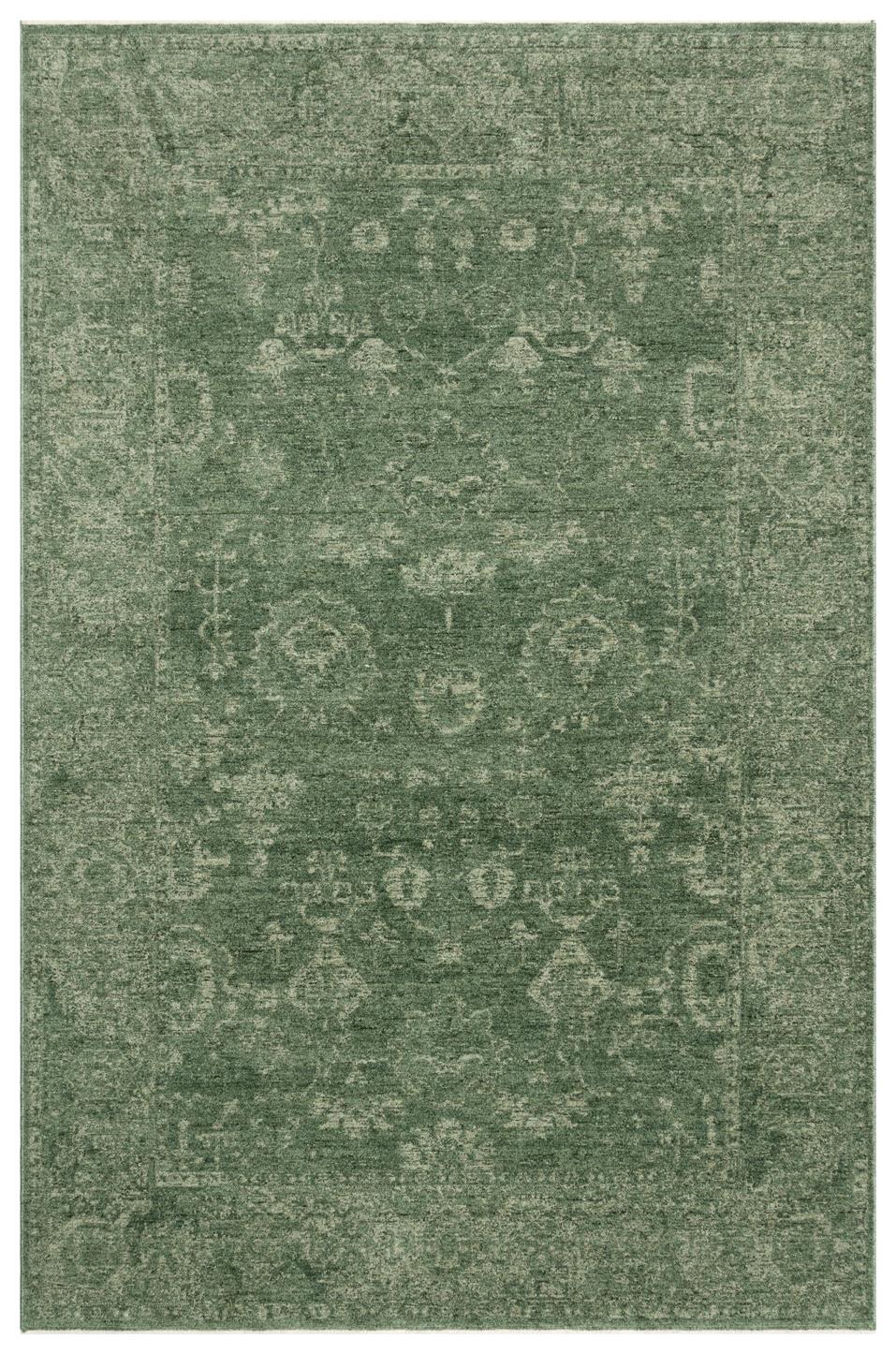 SHIRAZ SHR 02 GREEN  Vintage Eskitme Desenli Modern Yumuşak Dokulu Makine Halısı