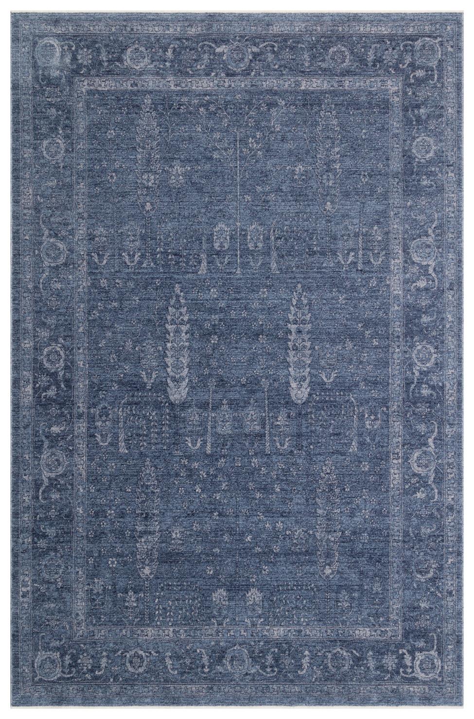 SHIRAZ SHR 03 NAVY  Vintage Eskitme Desenli Modern Yumuşak Dokulu Makine Halısı