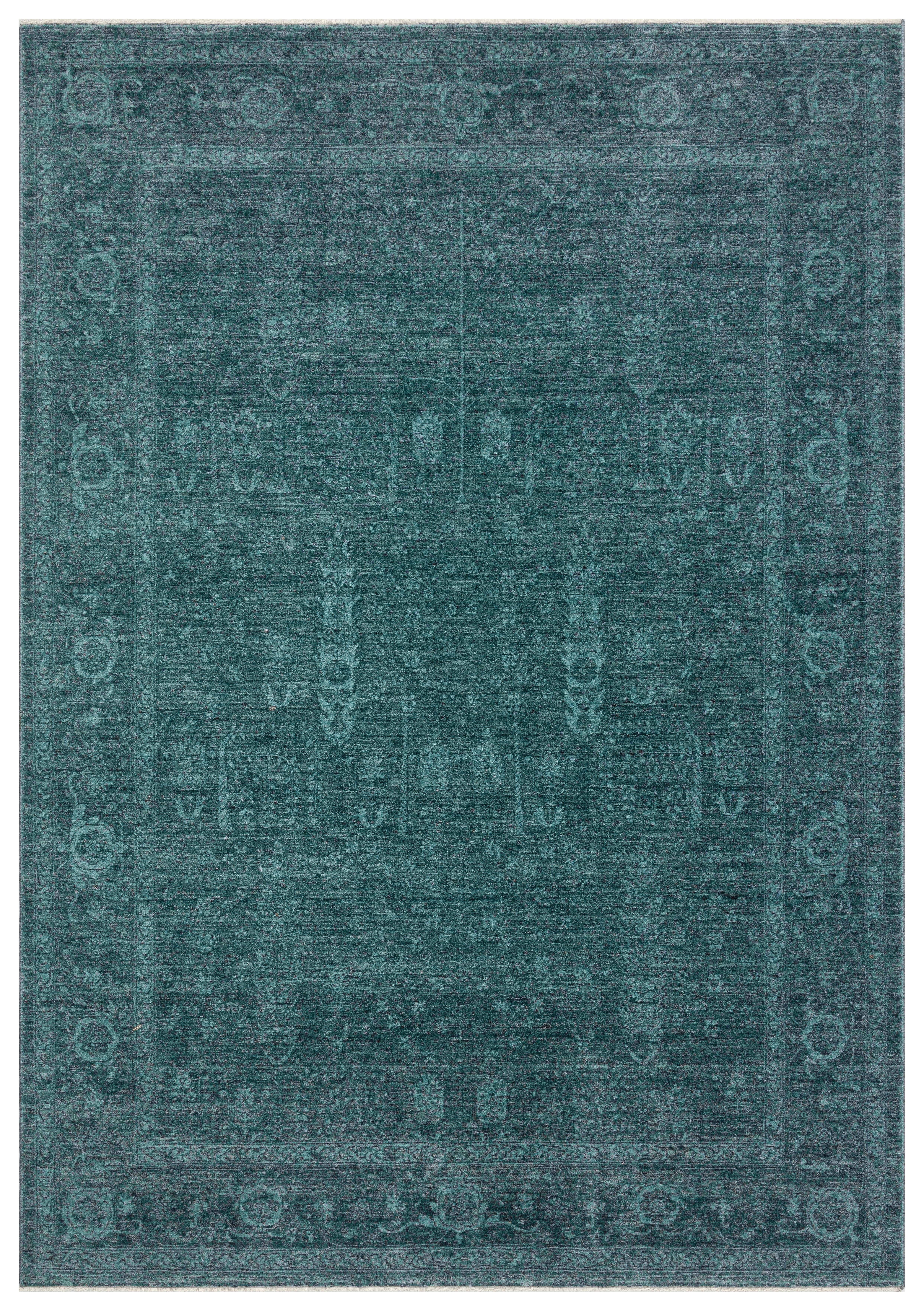 SHIRAZ SHR 03 TURQUOISE  Vintage Eskitme Desenli Modern Yumuşak Dokulu Makine Halısı