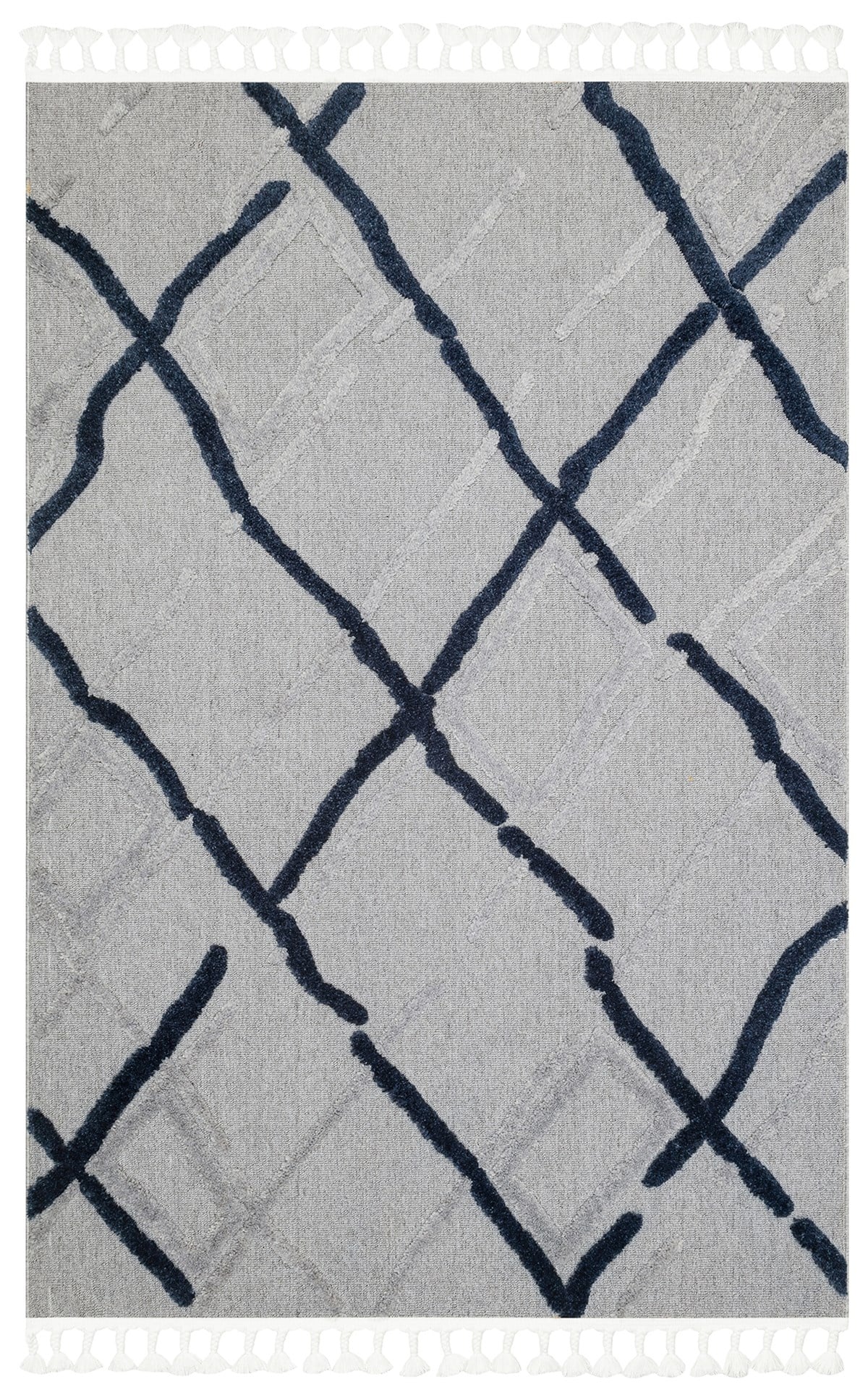 TERAZZO TRZ 03 GREY NAVY  Hav Toz Vermez Yumuşak Dokulu Etnik Örgü Desenlere Sahip Modern İskindinav Halı