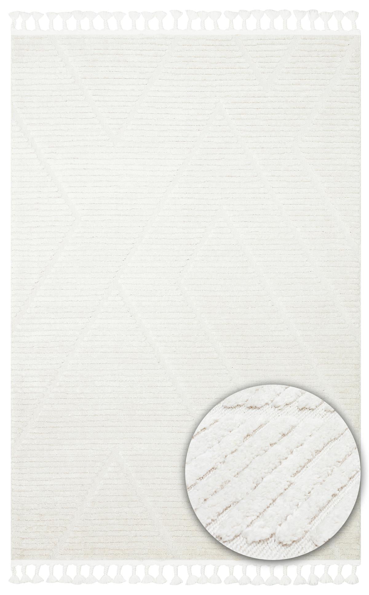 TERAZZO TRZ 08 WHITE  Hav Toz Vermez Yumuşak Dokulu Etnik Örgü Desenlere Sahip Modern İskindinav Halı