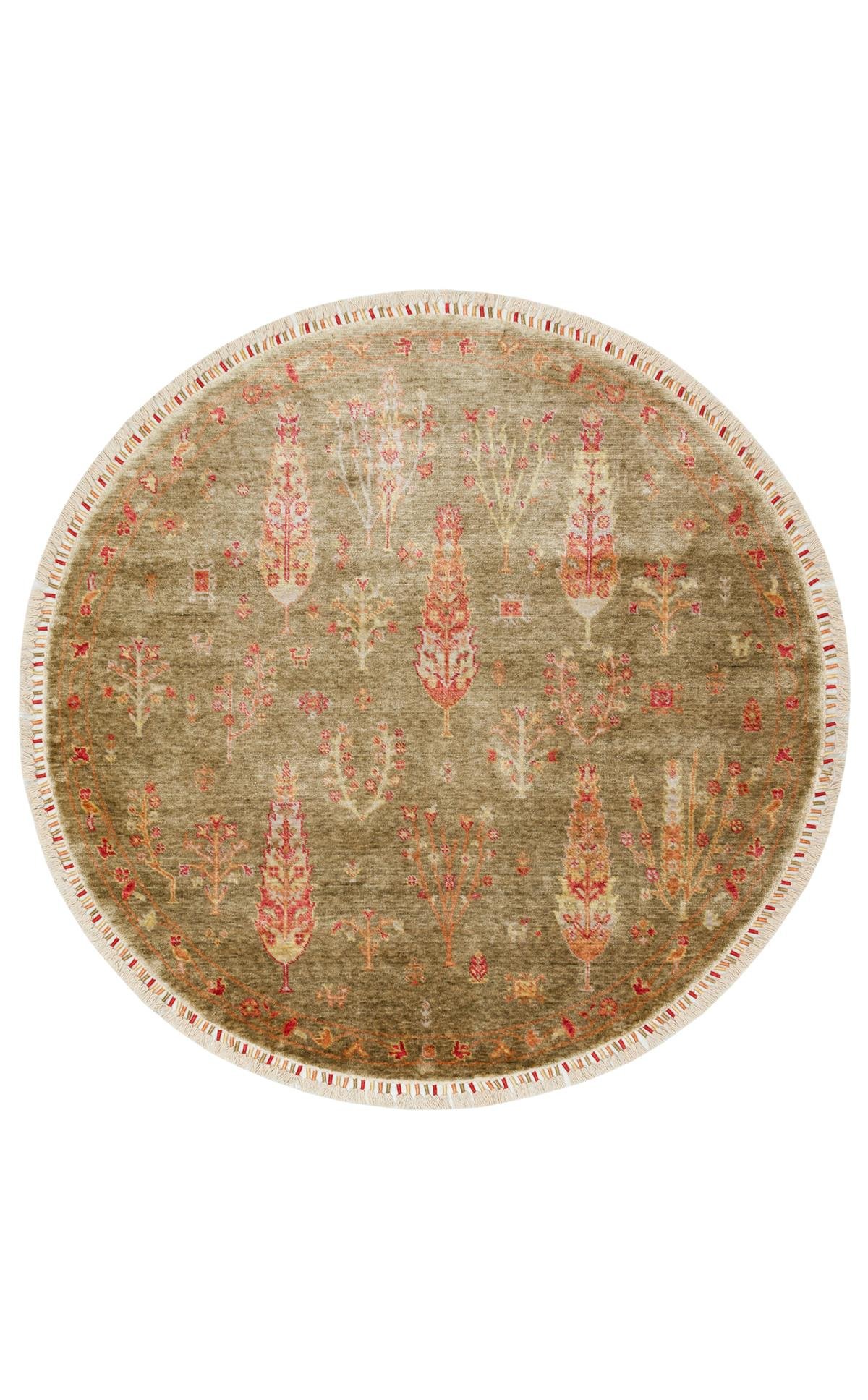 ZARA ZR 08 GREEN AUTUMN Q  Otantik Desenli Özel Hav Vermeyen ve Kolay Temizlenebilir Tensel Kullanılarak El Emeği ile Özel Tezgahlarda Üretilen Modern Uşak Halısı