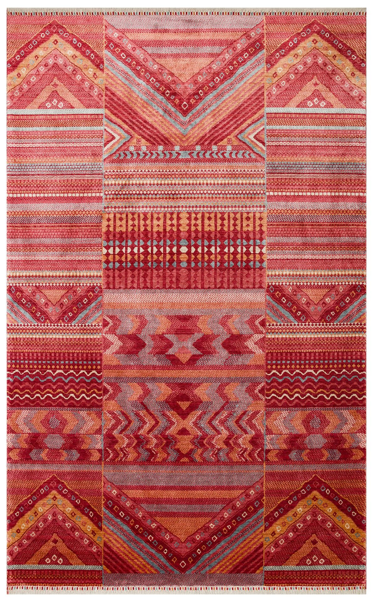 ZARA ZR 18 RED MULTY  Otantik Desenli Özel Hav Vermeyen ve Kolay Temizlenebilir Tensel Kullanılarak El Emeği ile Özel Tezgahlarda Üretilen Modern Uşak Halısı