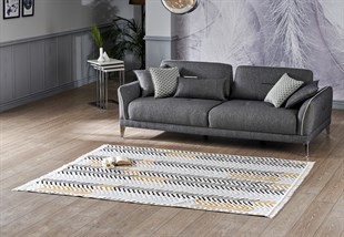 ARYA AR 19 WHITE BLACK  Yıkanabilir Çift Taraflı Modern Desenli Dokuma Kilim