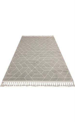 URBAN URB 03 GREY WHITE  Etnik Desenlere Sahip Hav Toz Vermez Yumuşak Dokulu Modern Halı