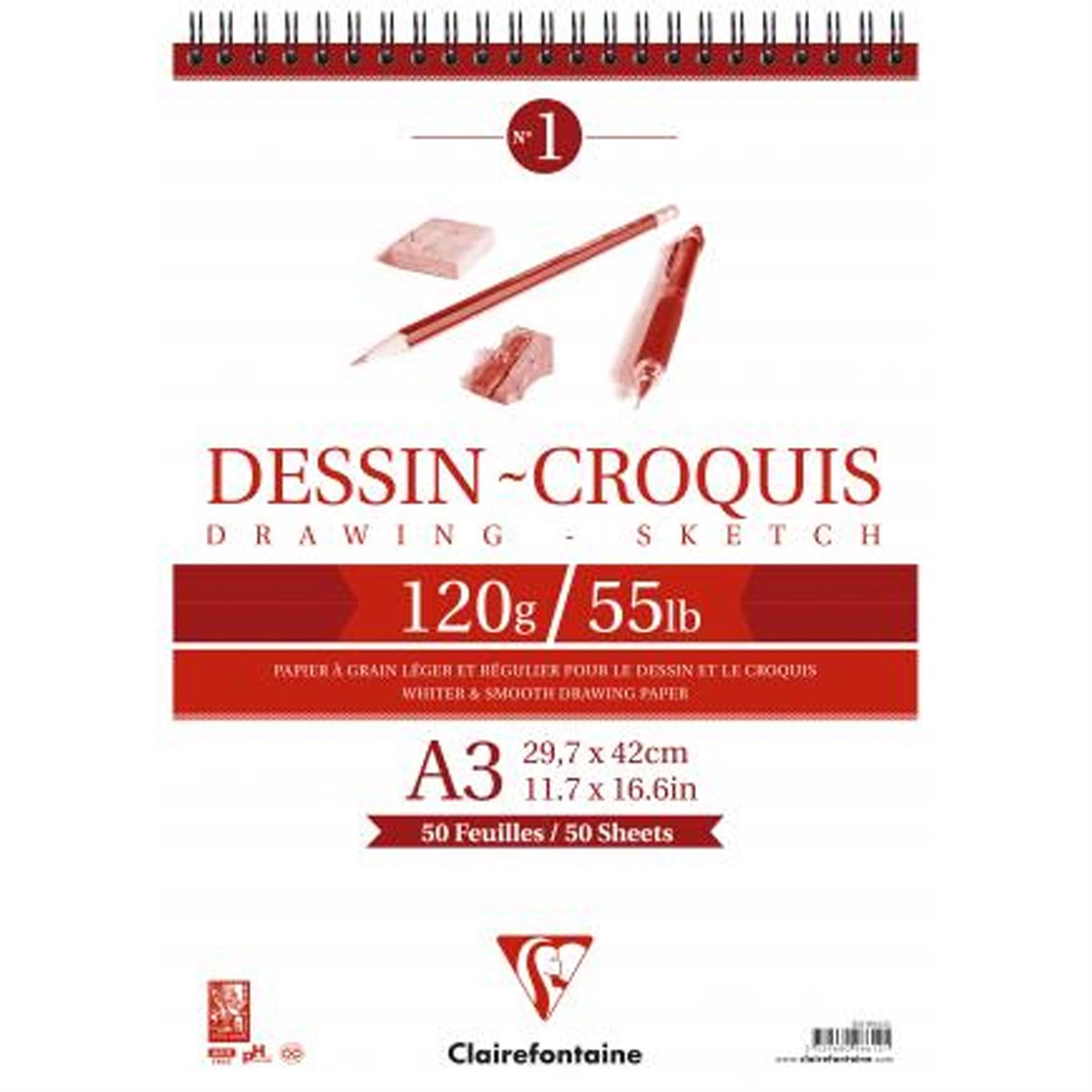 CLAIREFONTAINE CROQUIS A3 120 GR. 50 YAPRAK KISA KENARI SPİRALLİ