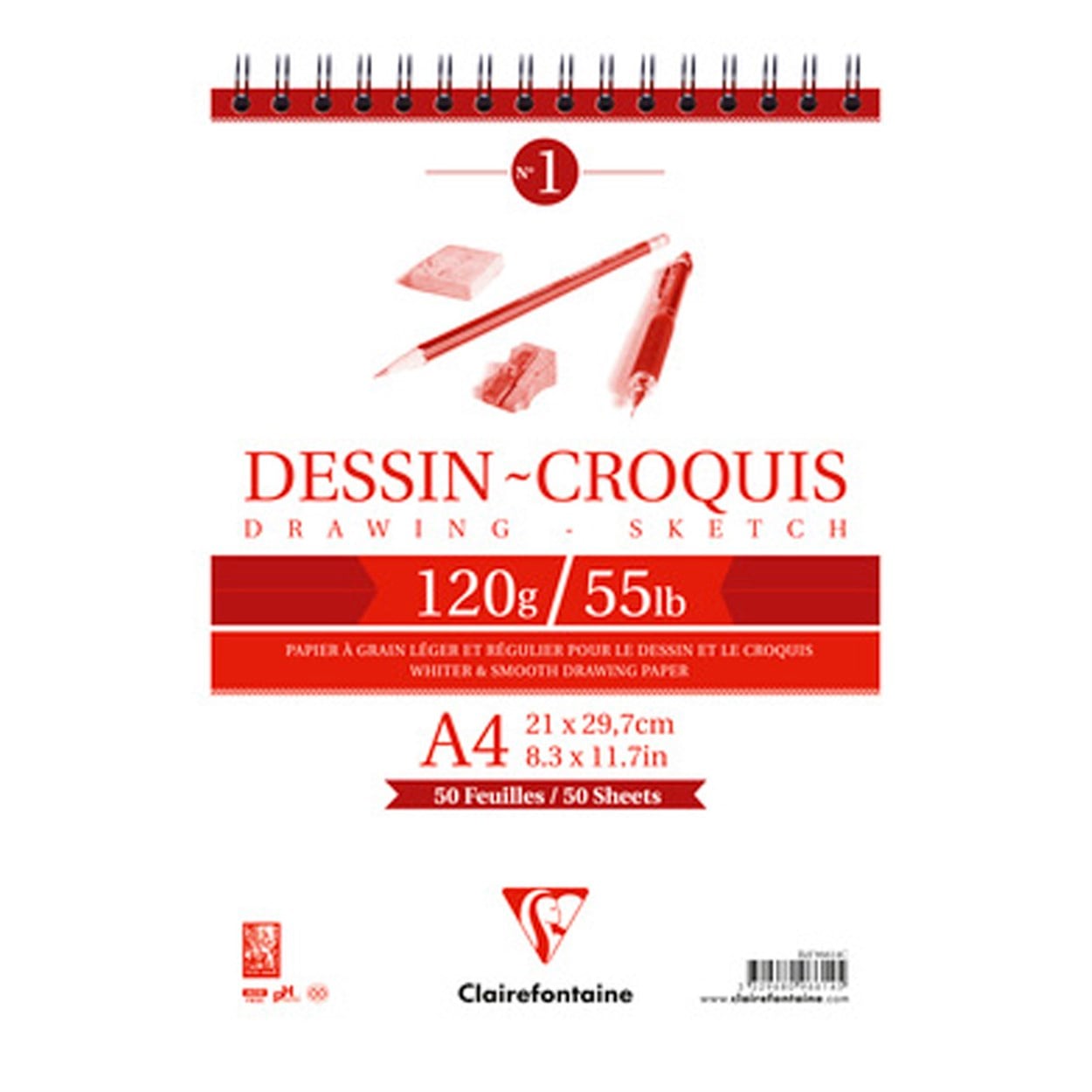 CLAIREFONTAINE DESSIN CROQUIS A4 120 GR. 50 YAPRAK KISA KENAR SPİRALLİ