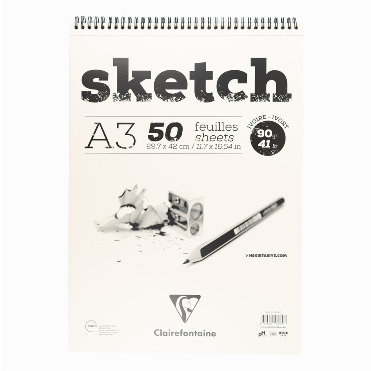 CLAIREFONTAINE SKETCH IVORY A3 90 GR. 50 YAPRAK KISA KENARI SPİRALLİ