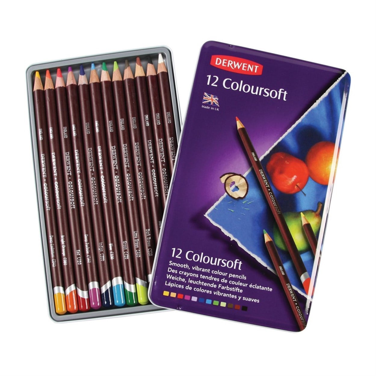 DERWENT COLOURSOFT KURUBOYA KALEMİ 12'Lİ TENEKE KUTU