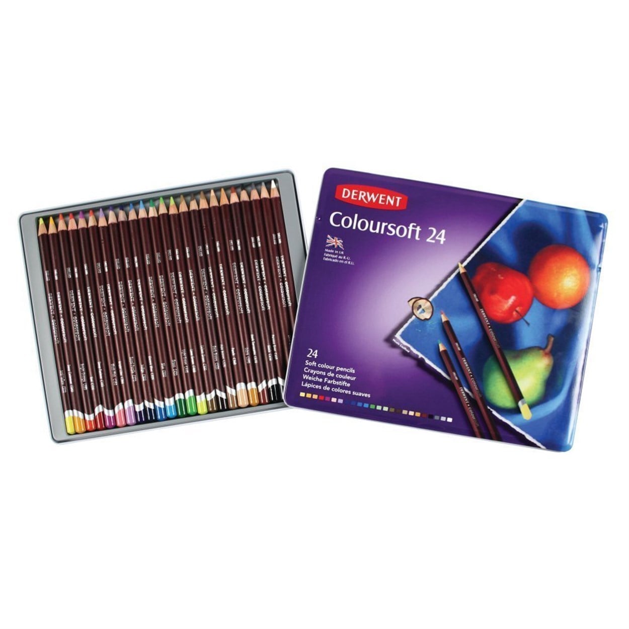 DERWENT COLOURSOFT KURUBOYA KALEMİ 24'LÜ TENEKE KUTU