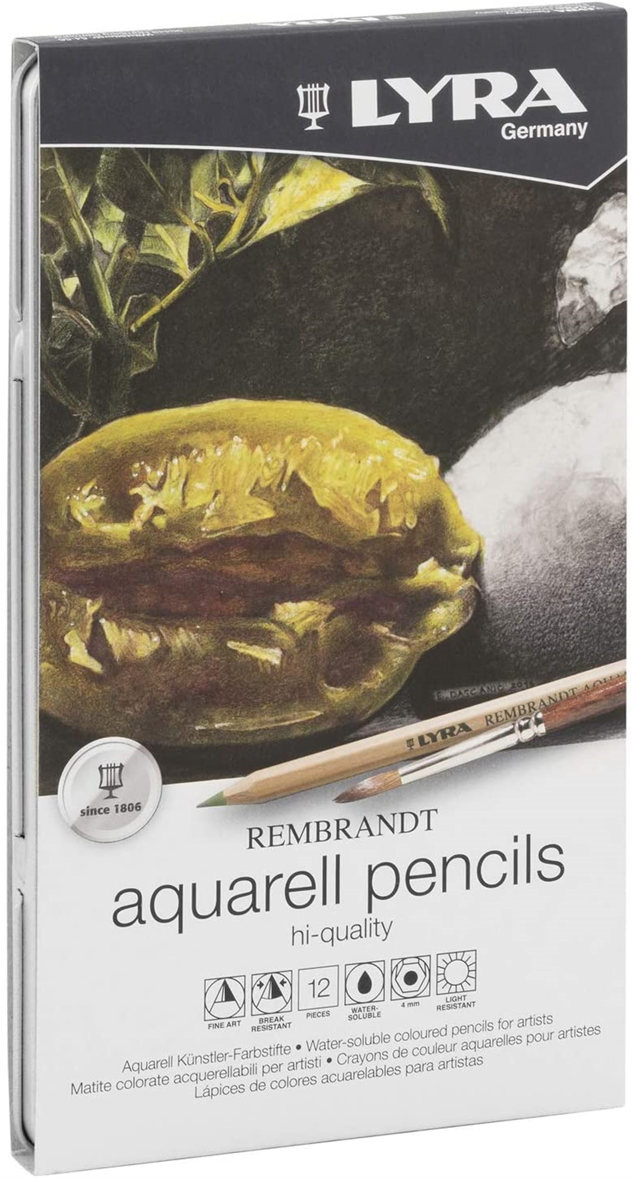 LYRA Rembrandt Acquarell Kuru-Sulu Boya Kalemi 12'li Metal Kutu