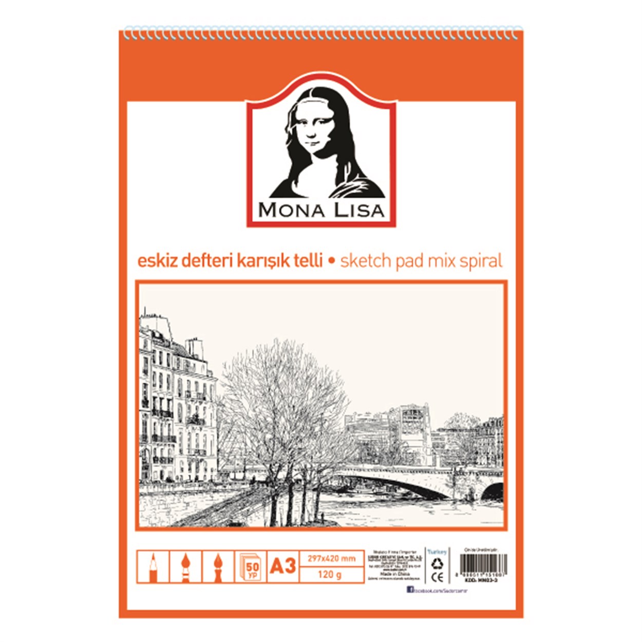 MONA LISA ESKİZ DEFTERİ KARIŞIK TELLİ A3 50 YAPRAK